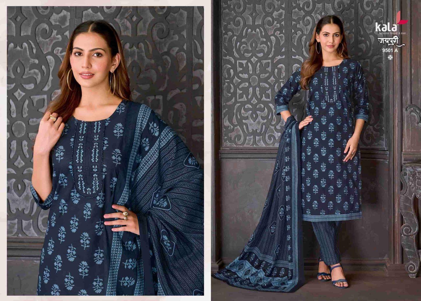 Kala Jaipuri Vol 10 Cotton Kurti Pant Dupatta Set