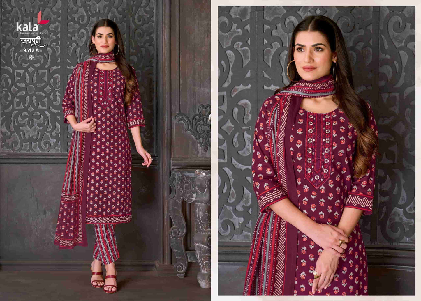 Kala Jaipuri Vol 10 Cotton Kurti Pant Dupatta Set