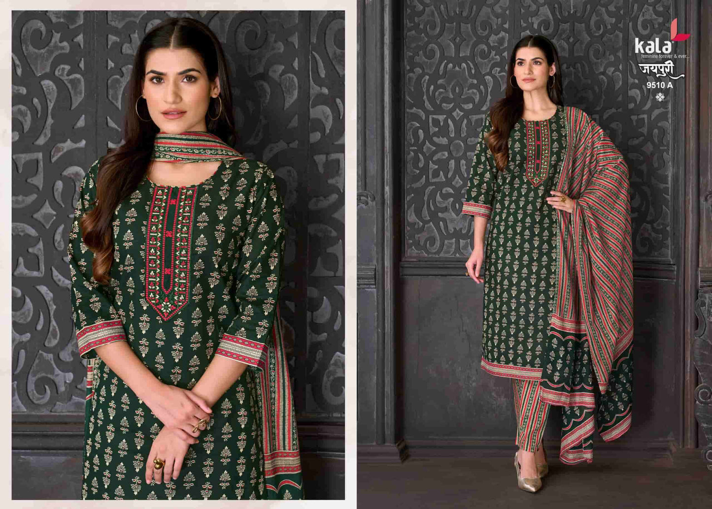 Kala Jaipuri Vol 10 Cotton Kurti Pant Dupatta Set