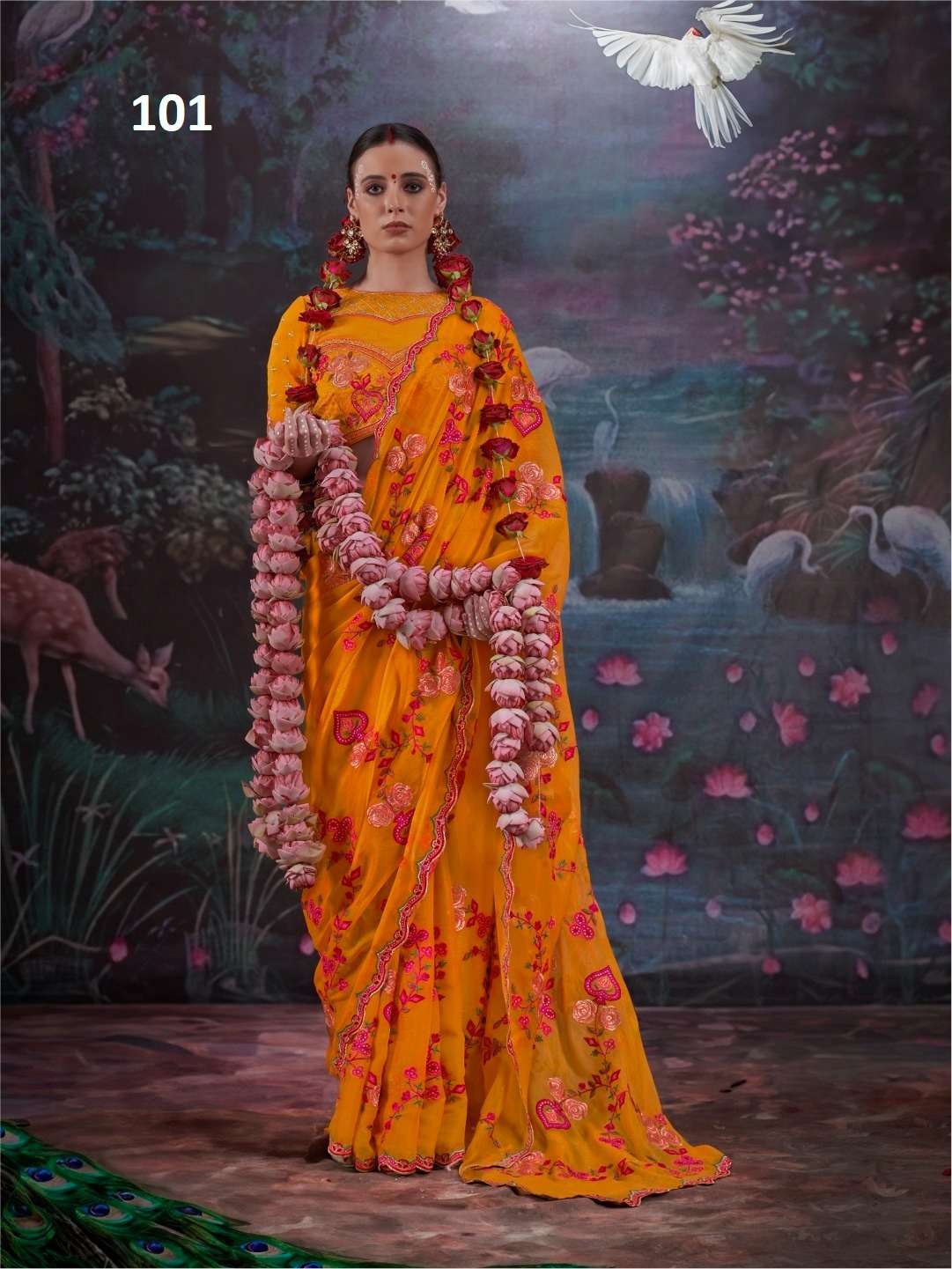 Kalaakand Madhuban Vol 1 Gold Shimmer Embroidered Saree - Amrah Wholesale