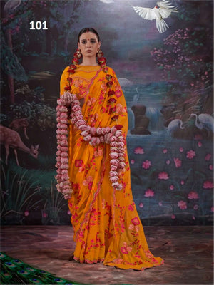 Kalaakand Madhuban Vol 1 Gold Shimmer Embroidered Saree - Amrah Wholesale