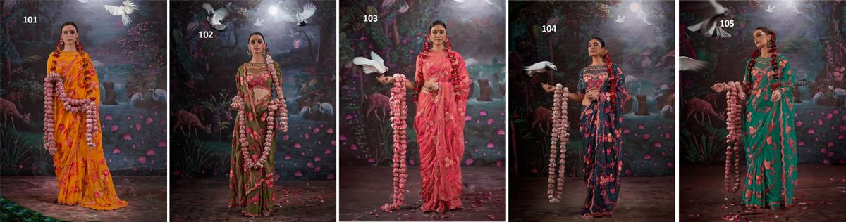 Kalaakand Madhuban Vol 1 Gold Shimmer Embroidered Saree - Amrah Wholesale