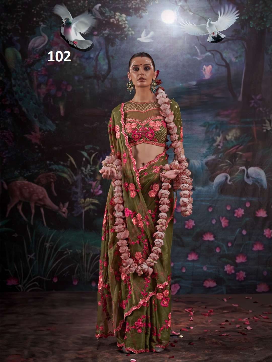 Kalaakand Madhuban Vol 1 Gold Shimmer Embroidered Saree - Amrah Wholesale