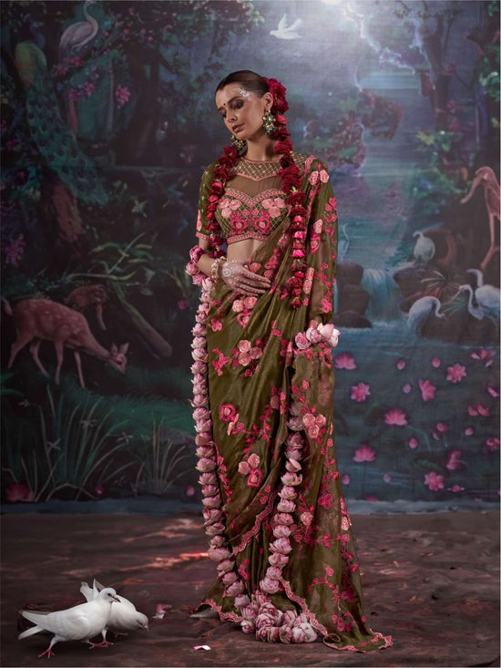 Kalaakand Madhuban Vol 1 Gold Shimmer Embroidered Saree - Amrah Wholesale