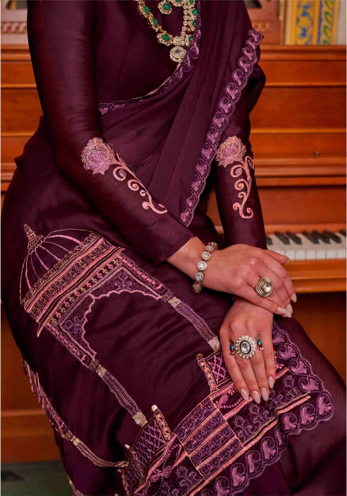Kalaakand Mandir 501 To 504 Satin Chiffon Embroidered Saree - Amrah Wholesale