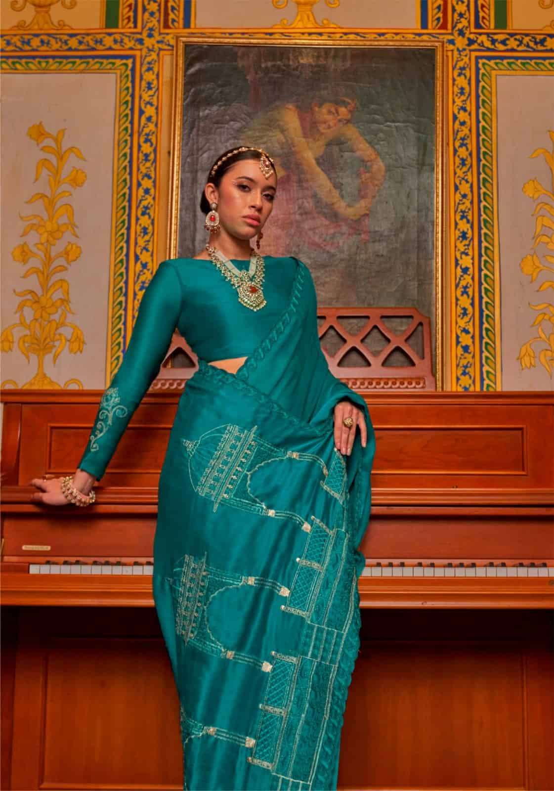 Kalaakand Mandir 501 To 504 Satin Chiffon Embroidered Saree
