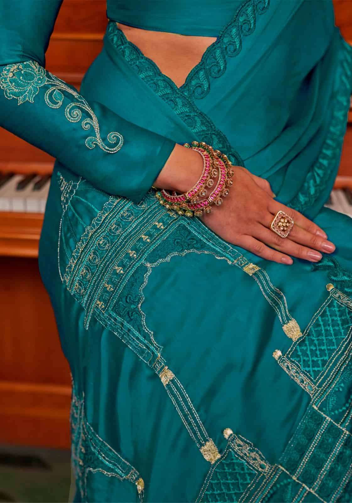 Kalaakand Mandir 501 To 504 Satin Chiffon Embroidered Saree