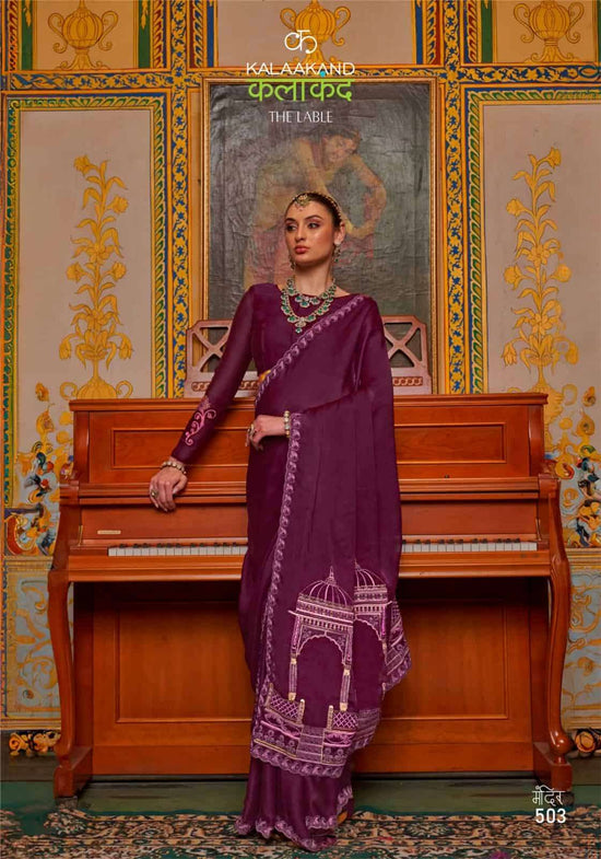 Kalaakand Mandir 501 To 504 Satin Chiffon Embroidered Saree