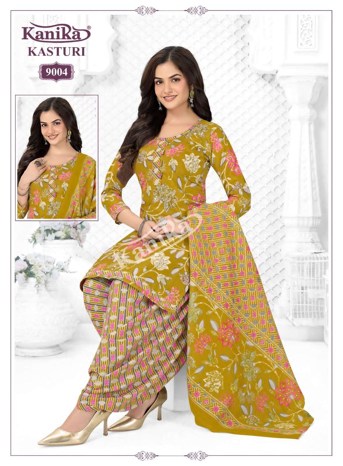 Kanika Kasturi Vol. 9 Printed Mix Fabric Kurti Pant Dupatta Set - Amrah Wholesale