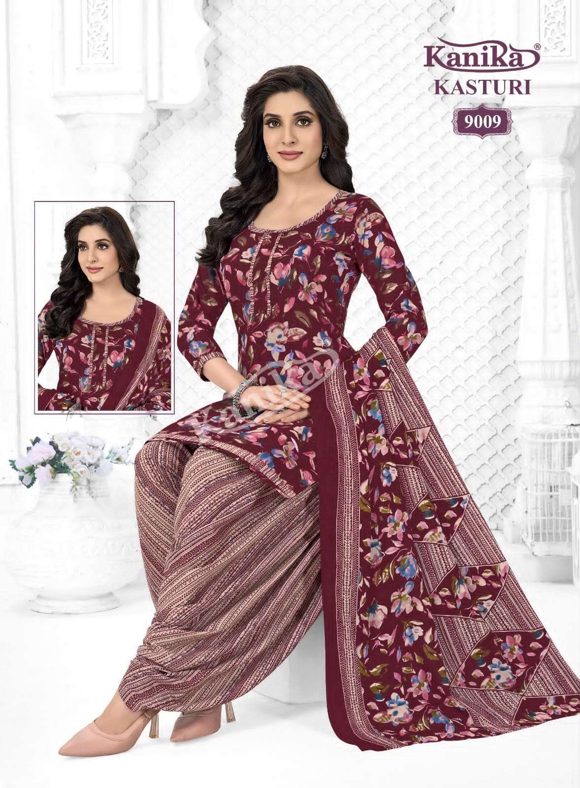 Kanika Kasturi Vol. 9 Printed Mix Fabric Kurti Pant Dupatta Set - Amrah Wholesale