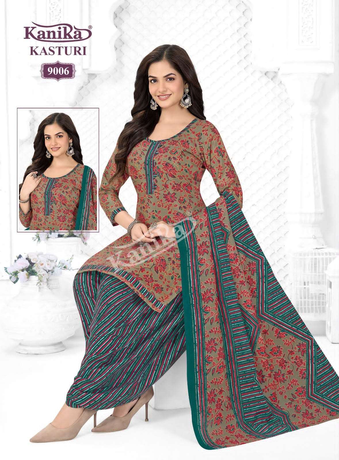 Kanika Kasturi Vol. 9 Printed Mix Fabric Kurti Pant Dupatta Set - Amrah Wholesale
