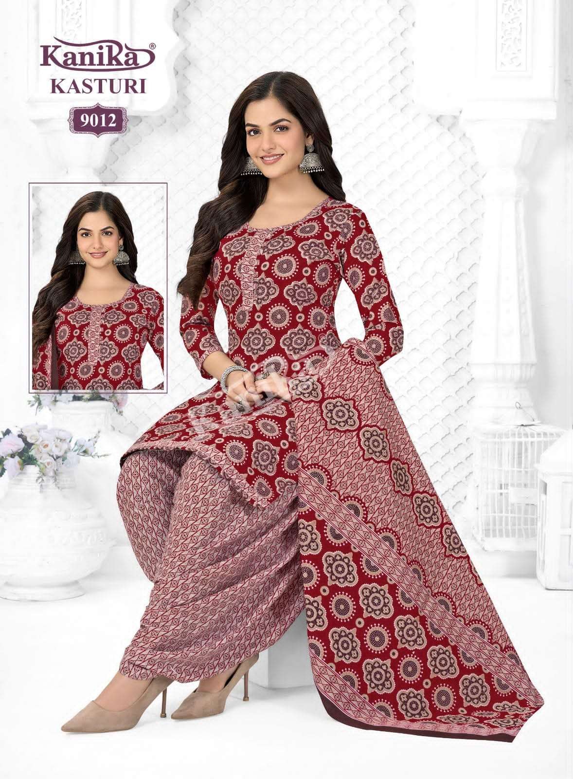 Kanika Kasturi Vol. 9 Printed Mix Fabric Kurti Pant Dupatta Set - Amrah Wholesale