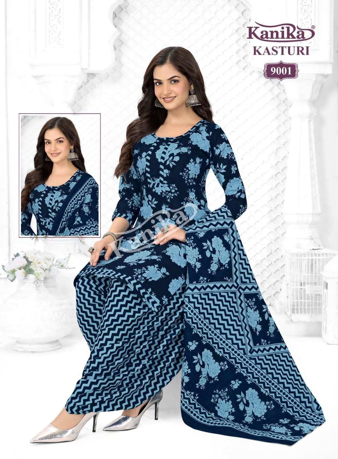 Kanika Kasturi Vol. 9 Printed Mix Fabric Kurti Pant Dupatta Set - Amrah Wholesale