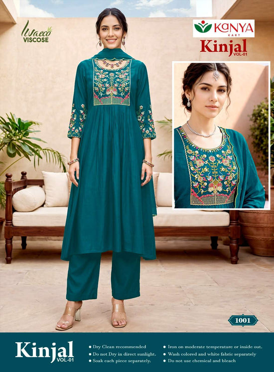 Kanya Kart Kinjal Vol-1 Mal Chanderi Embroidered Anarkali Salwar Suit Set