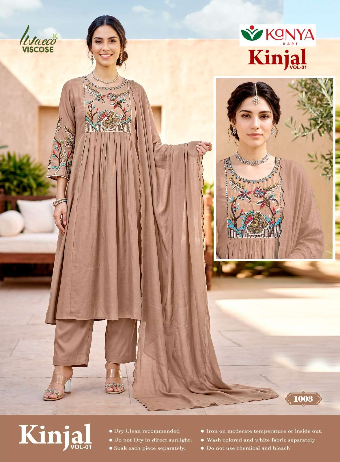 Kanya Kart Kinjal Vol-1 Mal Chanderi Embroidered Anarkali Salwar Suit Set