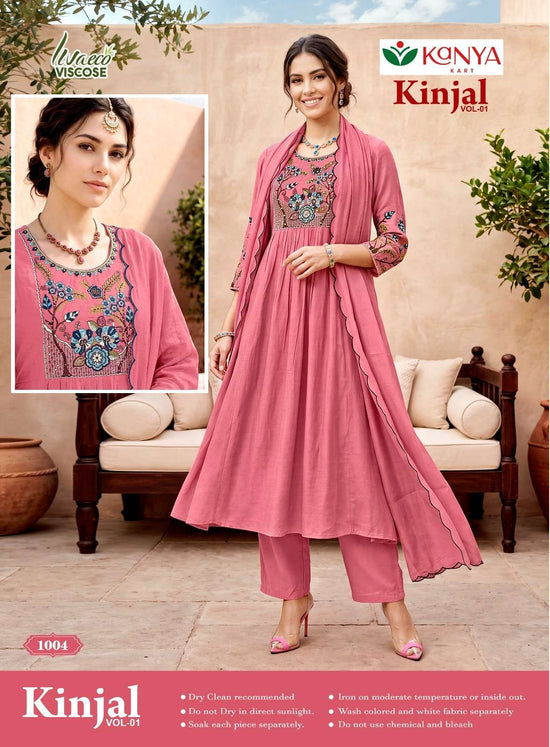 Kanya Kart Kinjal Vol-1 Mal Chanderi Embroidered Anarkali Salwar Suit Set