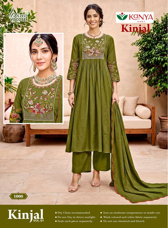Kanya Kart Kinjal Vol-1 Mal Chanderi Embroidered Anarkali Salwar Suit Set
