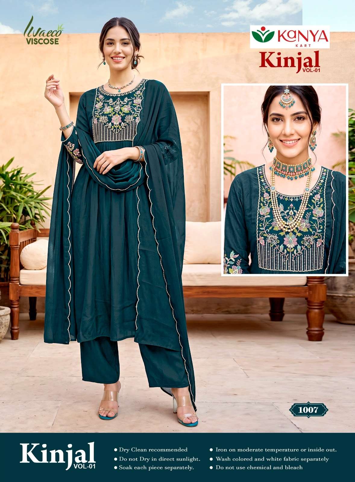 Kanya Kart Kinjal Vol-1 Mal Chanderi Embroidered Anarkali Salwar Suit Set