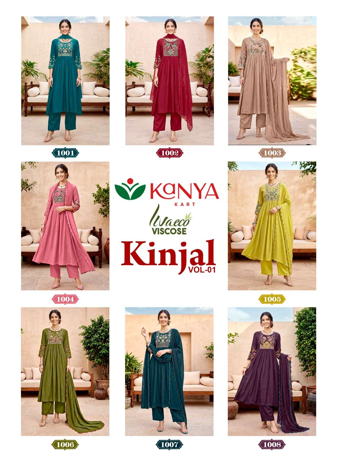 Kanya Kart Kinjal Vol-1 Mal Chanderi Embroidered Anarkali Salwar Suit Set