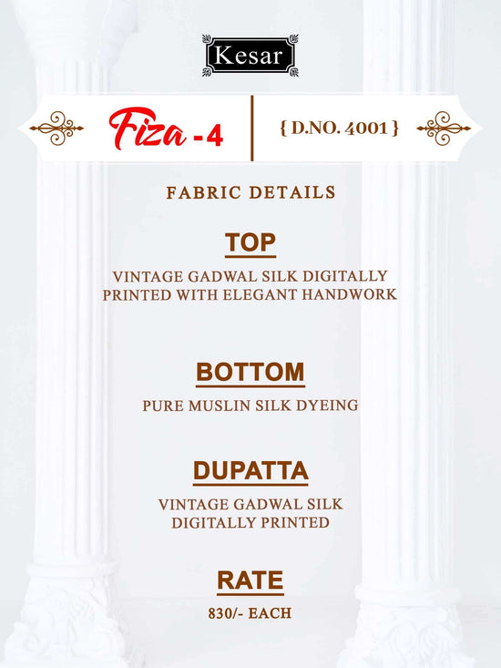 Karachi Prints Kesar Fiza Vol 4 Gadwal Silk Dress Material
