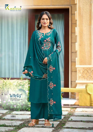 Karissa Ajmera Viscose Mal Chanderi Embroidered Readymade Salwar Suit