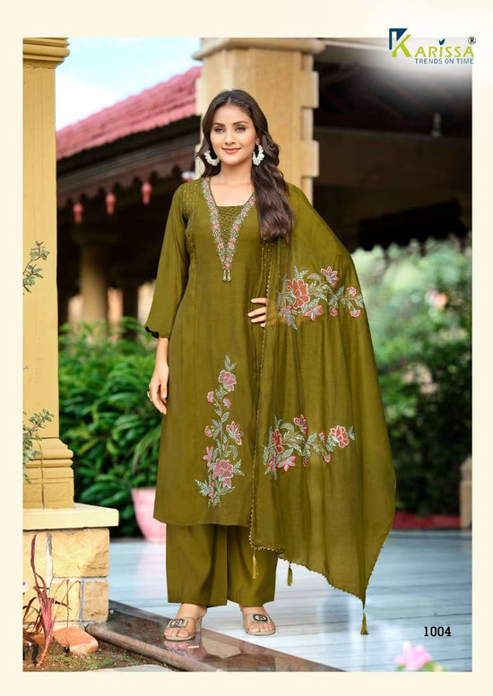 Karissa Ajmera Viscose Mal Chanderi Embroidered Readymade Salwar Suit