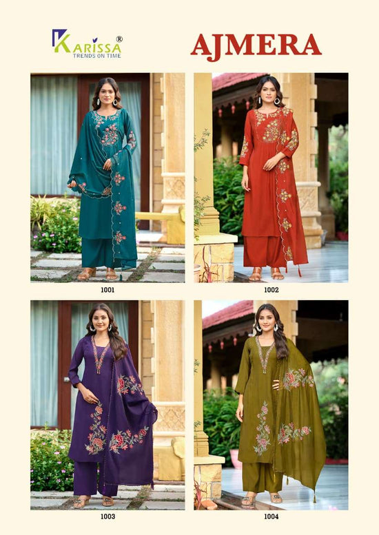 Karissa Ajmera Viscose Mal Chanderi Embroidered Readymade Salwar Suit