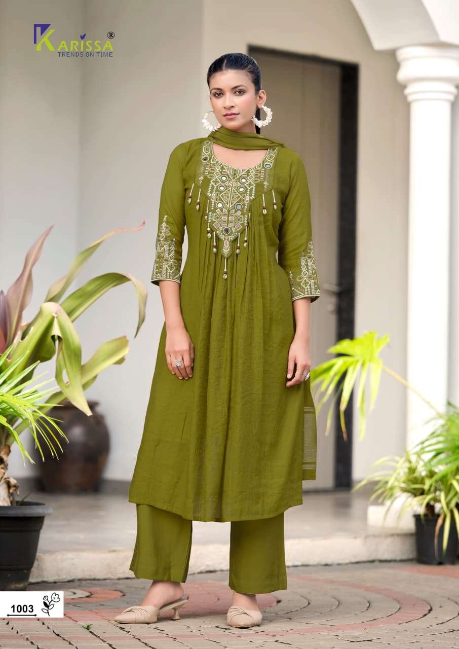 Karissa Supriya Viscose Embroidered Mirror Work Stitched Salwar Suit Set