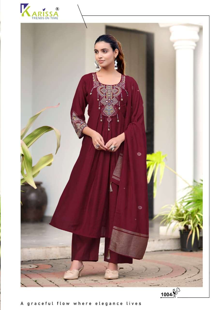 Karissa Supriya Viscose Embroidered Mirror Work Stitched Salwar Suit Set