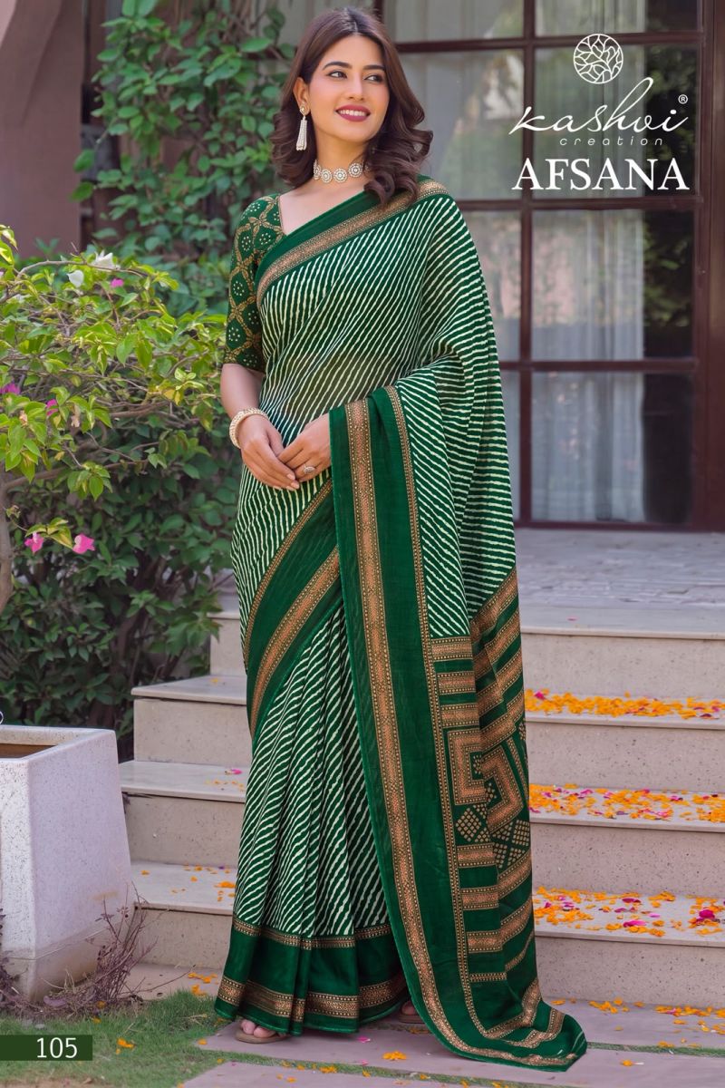Kashvi Afsana Vol 1 Dull Moss Lehariya Printed Saree Wholesale - Amrah Wholesale