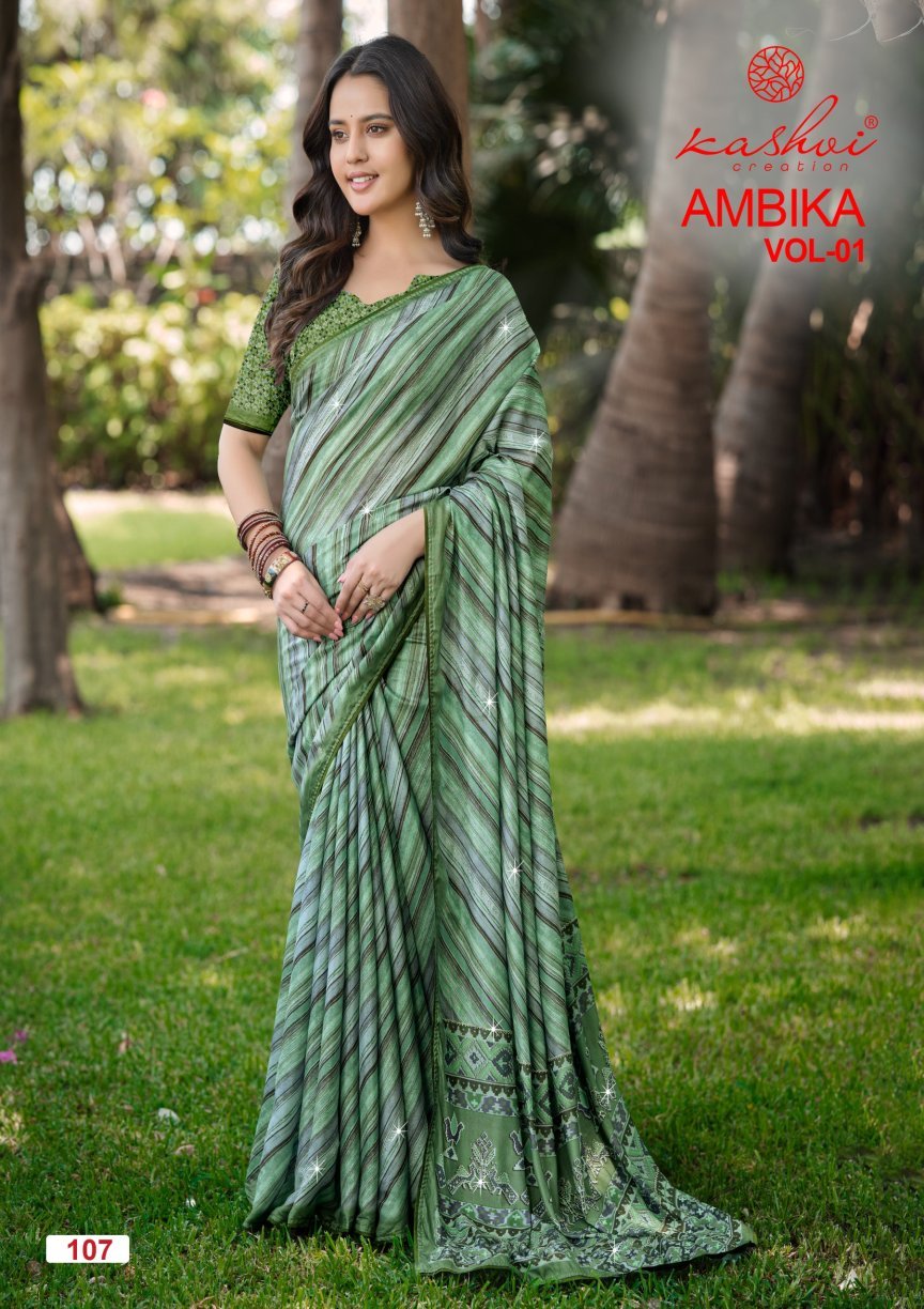 Kashvi Ambika Vol 1 Chocolate Digital Printed Saree - Amrah Wholesale