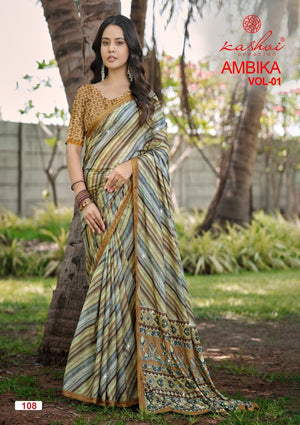 Kashvi Ambika Vol 1 Chocolate Digital Printed Saree - Amrah Wholesale