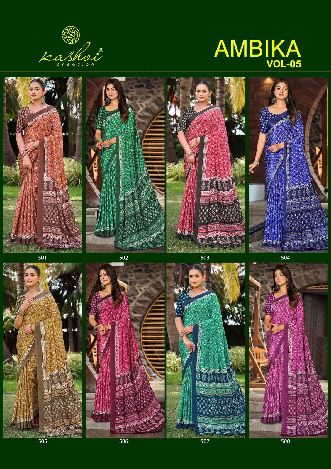 Kashvi Creation Ambika Vol 5 Crepe Silk Mirror Work Saree