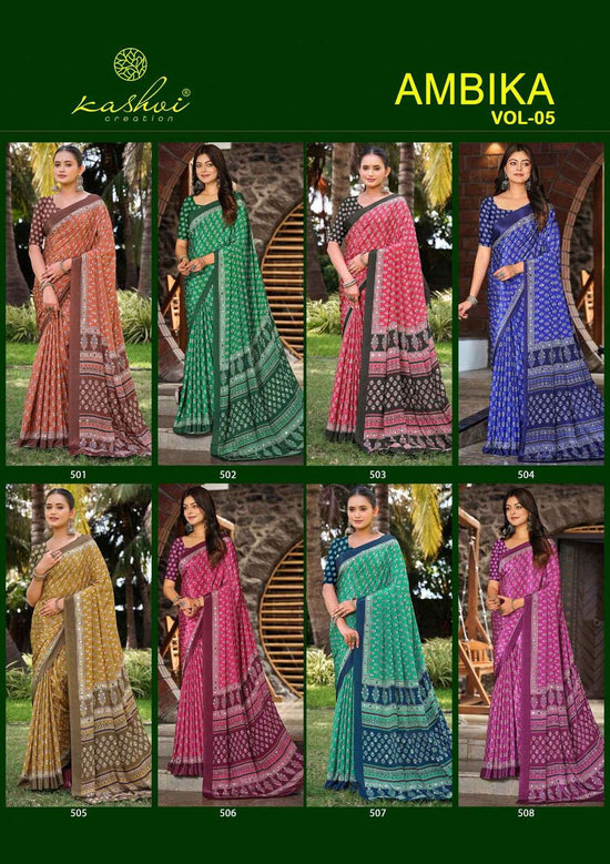Kashvi Creation Ambika Vol 5 Crepe Silk Mirror Work Saree