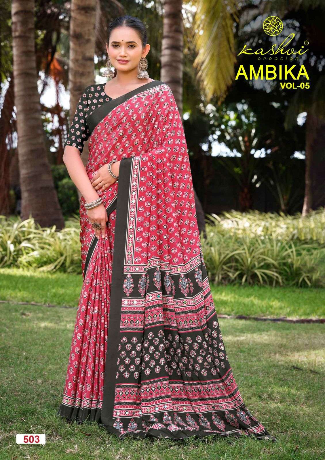 Kashvi Creation Ambika Vol 5 Crepe Silk Mirror Work Saree