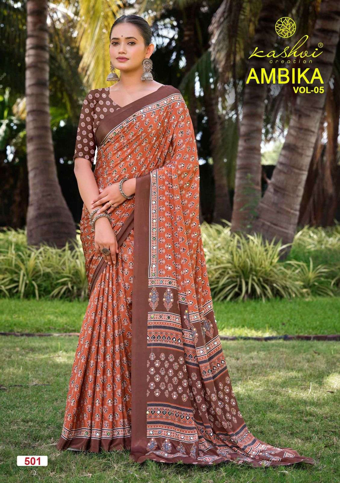 Kashvi Creation Ambika Vol 5 Crepe Silk Mirror Work Saree