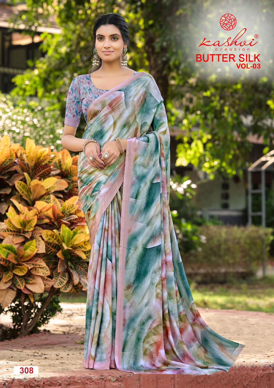 Kashvi Creation Kashvi Butter Silk Vol 3 Silk Crape Digital Printed Saree - Amrah Wholesale
