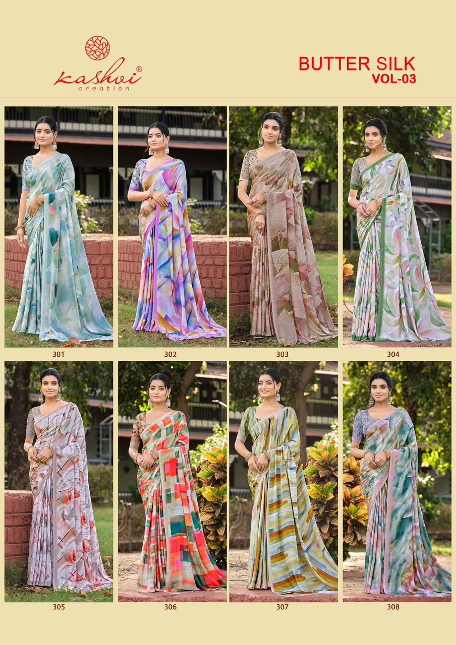 Kashvi Creation Kashvi Butter Silk Vol 3 Silk Crape Digital Printed Saree - Amrah Wholesale