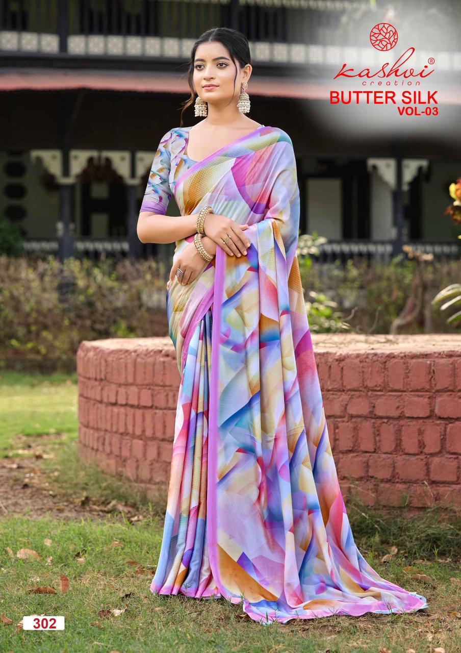 Kashvi Creation Kashvi Butter Silk Vol 3 Silk Crape Digital Printed Saree - Amrah Wholesale