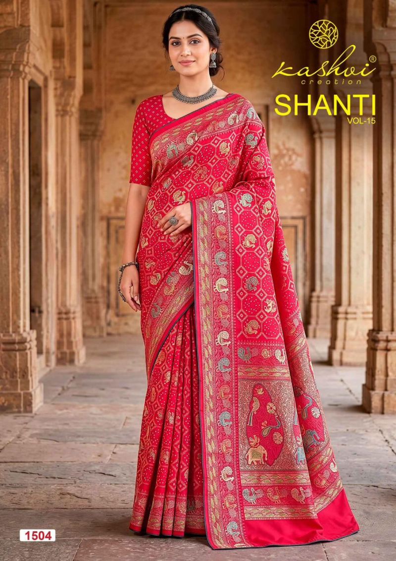 Kashvi Creation Kashvi Shanti Vol 15 Bright Moss Foil Printed Saree - Amrah Wholesale