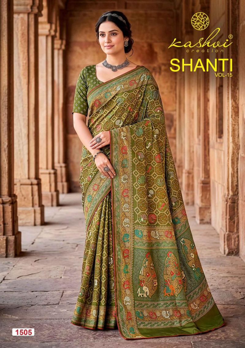 Kashvi Creation Kashvi Shanti Vol 15 Bright Moss Foil Printed Saree - Amrah Wholesale