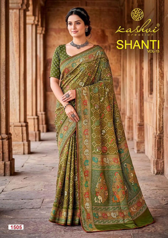 Kashvi Creation Kashvi Shanti Vol 15 Bright Moss Foil Printed Saree - Amrah Wholesale