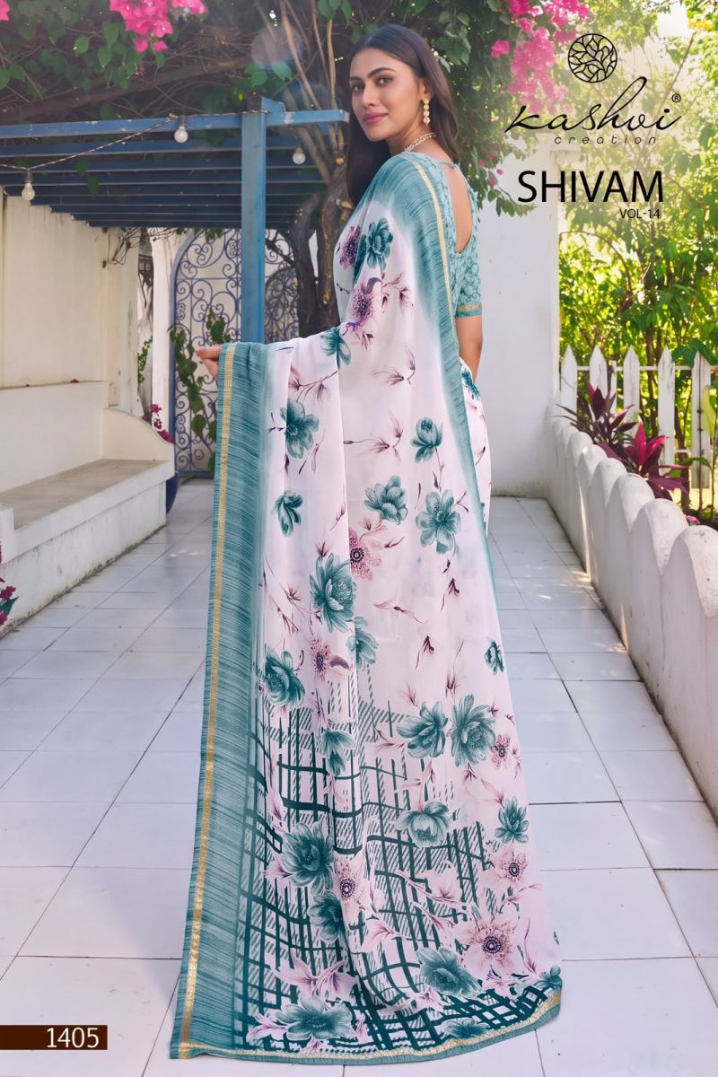 Kashvi Creation Kashvi Shivam Vol 14 Dull Moss Viscose Printed Saree Collection