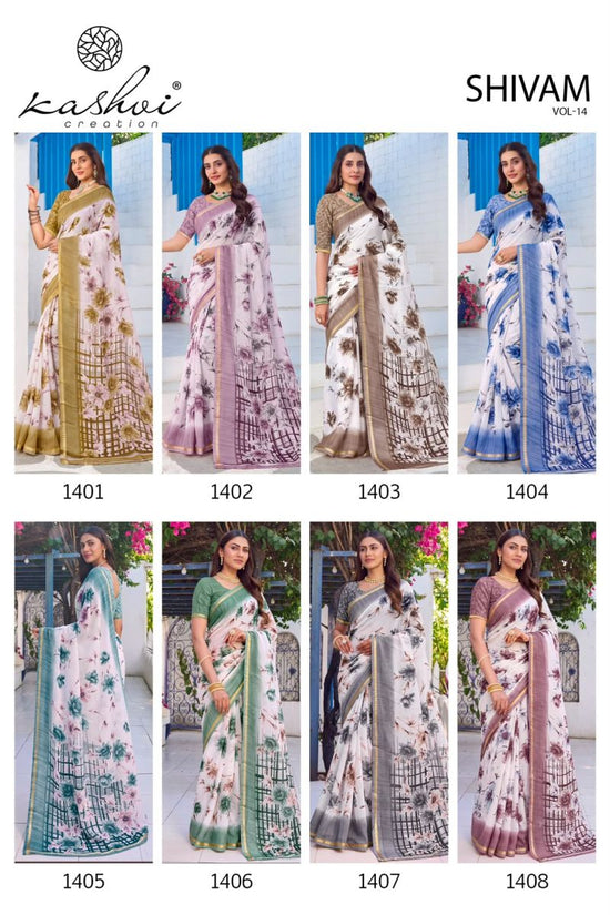 Kashvi Creation Kashvi Shivam Vol 14 Dull Moss Viscose Printed Saree Collection