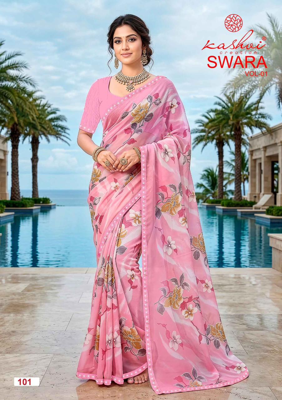 Kashvi Creation Kashvi Swara Vol 1 Georgette Embroidered Lace Saree - Amrah Wholesale