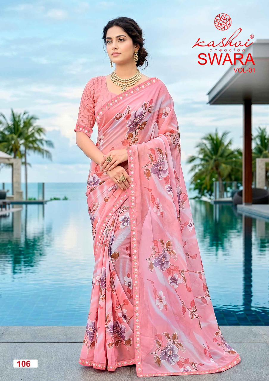 Kashvi Creation Kashvi Swara Vol 1 Georgette Embroidered Lace Saree - Amrah Wholesale