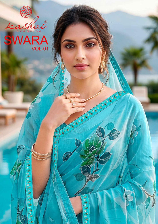 Kashvi Creation Kashvi Swara Vol 1 Georgette Embroidered Lace Saree - Amrah Wholesale