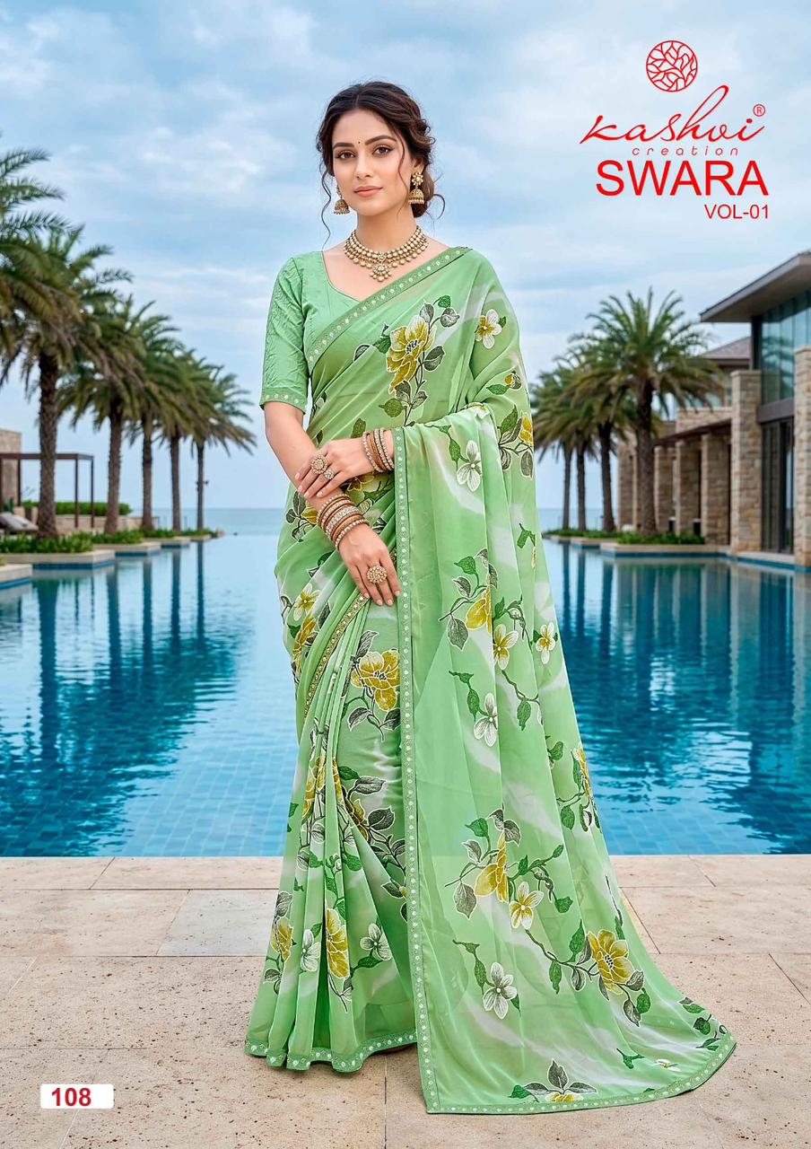 Kashvi Creation Kashvi Swara Vol 1 Georgette Embroidered Lace Saree - Amrah Wholesale