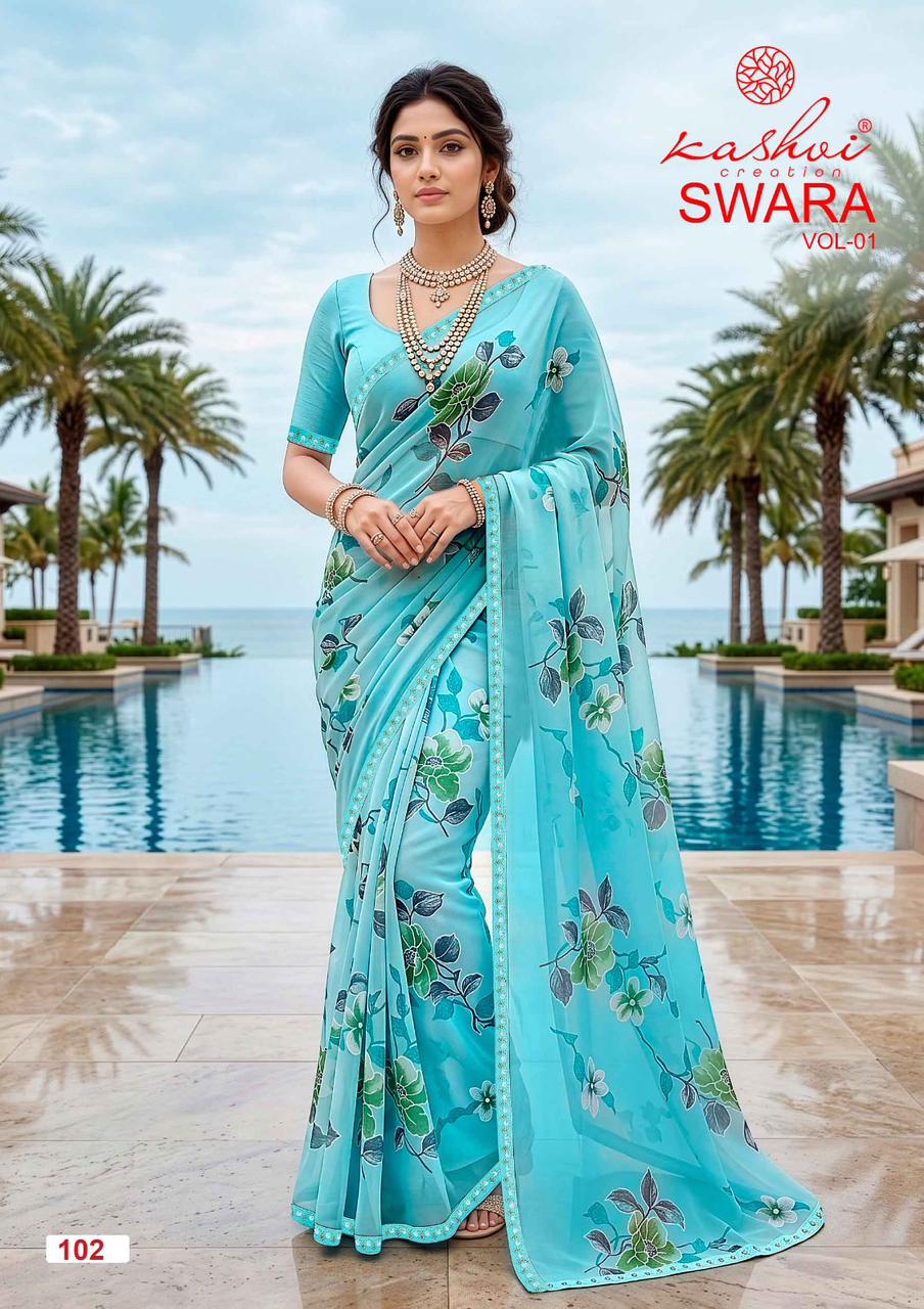 Kashvi Creation Kashvi Swara Vol 1 Georgette Embroidered Lace Saree - Amrah Wholesale