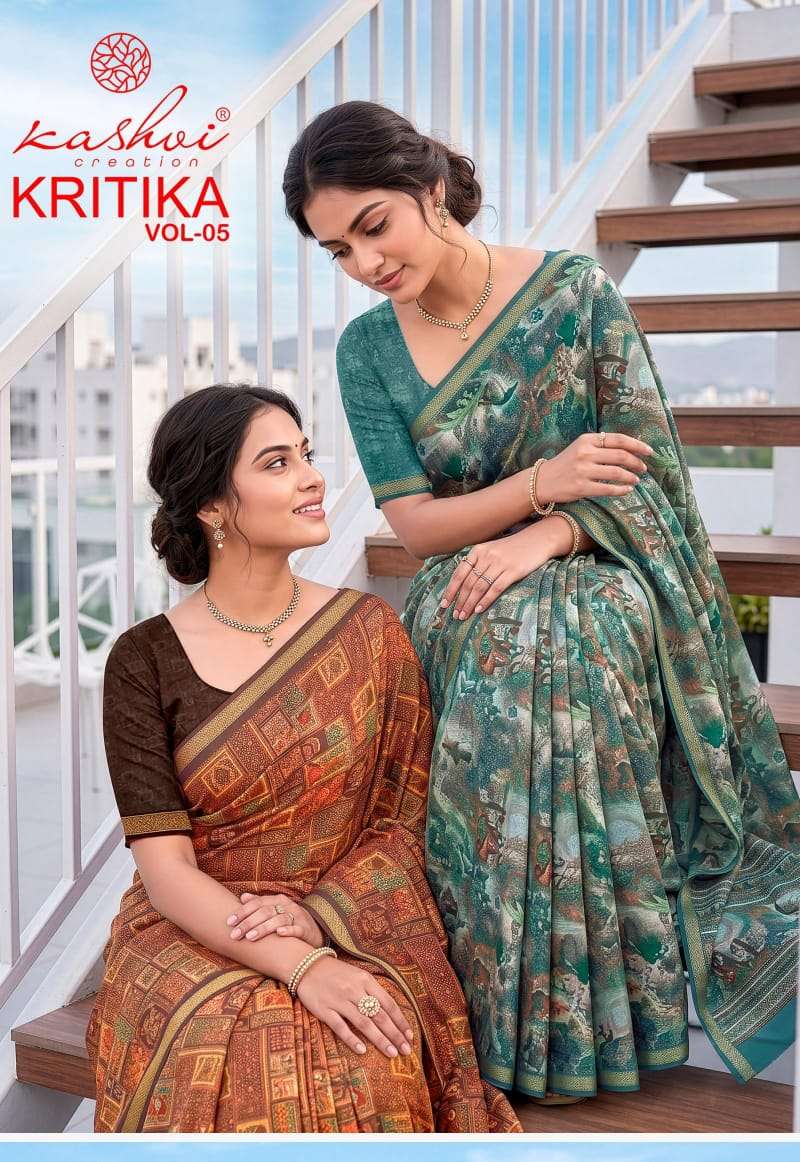 Kashvi Creation Kritika Vol 5 Dull Moss Kasab Border Saree